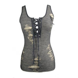 Everyday Summer Punk Sexy Women Black Apricot Broken Lines Low Chest Sleeveless Vest