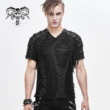 Punk Darkness Tattered Striped Summer Men Short Sleeved T Shirt