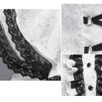 Paisley Jacquard Flared Sleeves Gothic White Ruffled Lace Up Women Blouse