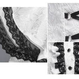 Paisley Jacquard Flared Sleeves Gothic White Ruffled Lace Up Women Blouse