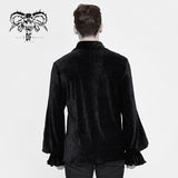 Gothic Pleated Elastic Lantern Sleeve Men Black Velvet Shirts