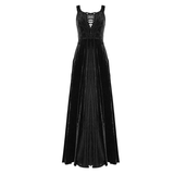 Gothic Party Queen Velvet Flat Shouders Lace Up Deep V Chest Slim Sexy Long Dress