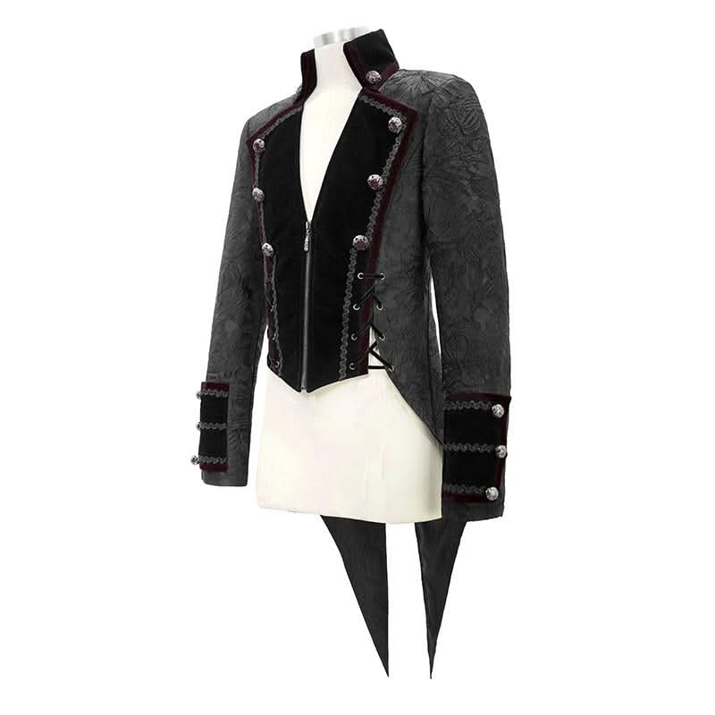 Gorgeous Gothic Party Jacquard Floral Pattern Men Velveteen Swallowtail Coat