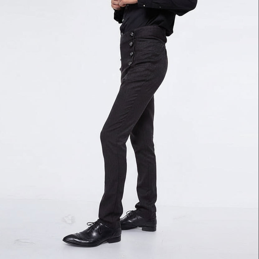Gothic Wedding Men High Waist Slim Fit Jacquard Western Style Trousers