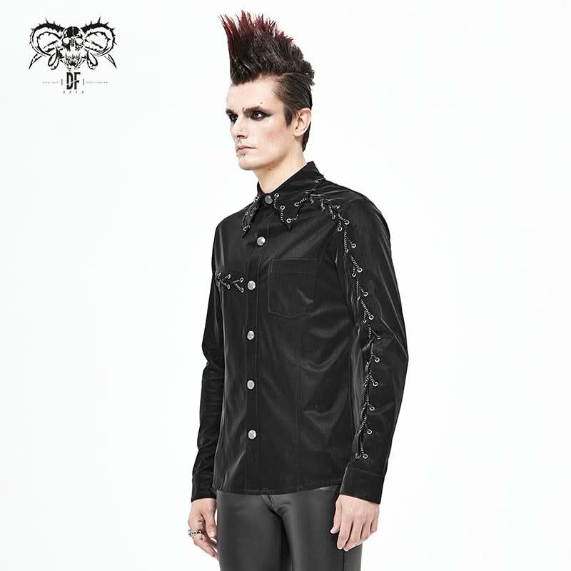 Sht066 Punk Chain Drawstring Men Shirts