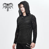 Everyday Wear Men Irregular Striped Patchwork Punk Bandage Hooded Top