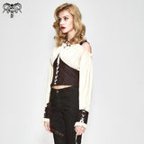 Vintage Asymmetrical Creamy White Steampunk Sexy Ladies Halterneck Slim Blouse