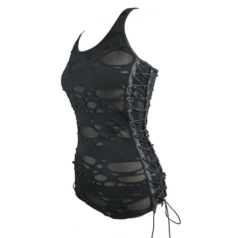 Tt113 Summer Punk Women Broken Holes Vest