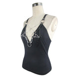 Sexy Women Punk Metallic Inverted Pentagram Cotton Vest With Chains