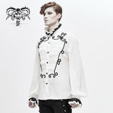 Hand Embroidered Coffin Shape Gothic Flower Braid High Collar Men Chiffon Shirt