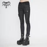 Pt142 Cyberpunk Circuit Printed Leather Loops Women Pants