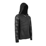 Everyday Wear Men Irregular Striped Patchwork Punk Bandage Hooded Top