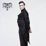 Gothic Jacquard High Low Men Warm Black Dress Coat With Slit