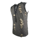 Summer Tattered Lace Up Broken Line Sleeveless Men Punk Vest