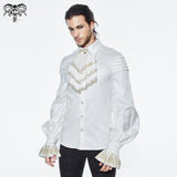 Gold Embroidered Bow Tie Ruffled Sleeves Jacquard White Gothic Men Shirts