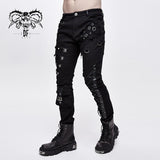 Punk Heavy Metal Lace Up Leg Torn Men Trousers With Loops