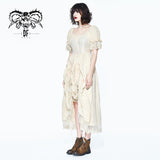 Creamy White Steampunk Victoria Vintage Drawstring Embroidered Lace Women Long Dress