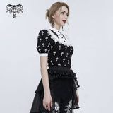 'Falling' Gothic Crucifix Patterned Printed Top (White)