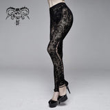 Gothic Black Queen Flocking Printing Sexy Women Elastic Waistband Mesh Leggings