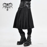 Punk Metallic Mist Textured Leather Waistband Dark Grain Pleated Men Kilts