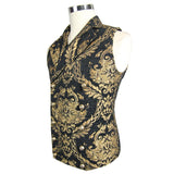 Gothic Fancy Costume Western Style Black And Gold Palace Big Flower Men Short Vest