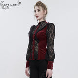 'Iris' Gothic Fringed Mesh Shirt (Red)