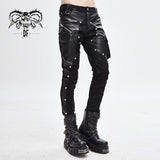 Patchwork Asymmetric Rivet Studded Punk Leather Men Trousers