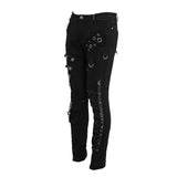 Punk Heavy Metal Lace Up Leg Torn Men Trousers With Loops