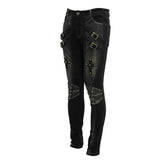 Steampunk Rock Bronze Fitted Leather Men Trousers With Cross