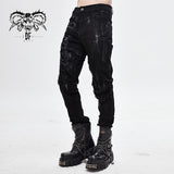 Devil Fashion Brand Punk Mecha Hand Painted Slim Black Men Trousers