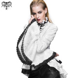 Paisley Jacquard Flared Sleeves Gothic White Ruffled Lace Up Women Blouse