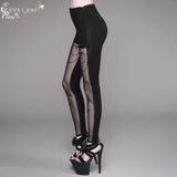 Witch Elastic Waistband Flocking Printed Transparent Stretchy Mesh Sexy Women Leggings