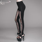 Witch Elastic Waistband Flocking Printed Transparent Stretchy Mesh Sexy Women Leggings