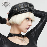 'Salome' Punk Skull Faux Leather Beret