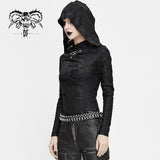 Spring Punk Snakeskin Ripped Long Sleeve Skinny Women Top With Hood