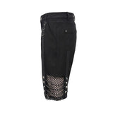 Pt140 Punk Rough Rope Mesh Spliced Men Fifth Trousers