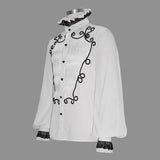 Hand Embroidered Coffin Shape Gothic Flower Braid High Collar Men Chiffon Shirt