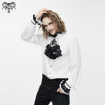 Gothic Western Fashion Palace Embroidered Ruffled Sleeves White Men Chiffon Shirts