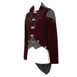 Vintage Hook Clasp Men Wine Gothic Embroidered Fake Two Pieces Dress Jacket