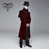 Gorgeous Gentlemen Stand Collar Red Gothic Velveteen Coat