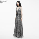 Punk Wedding Branch Embroidery Smoky Pattern Sexy Women Silk Chiffon Halter Dress