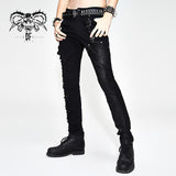 Punk Rock Asymmetric Broken Hole Men Straight Leg Pants