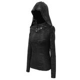 Spring Punk Snakeskin Ripped Long Sleeve Skinny Women Top With Hood