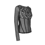 Court Gothic Flower Pattern False Girdle Mesh Sexy Women T Shirts