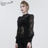 'Iris' Gothic Fringed Mesh Shirt (Black)