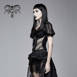 Sexy Women Summer Gothic Vertical Flower Lace Bubble Sleeves Modal T Shirt
