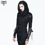 Autumn Women Elastic Broken Holes Finger Covered Punk Fashion Hooded T Shirt