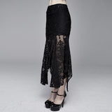 Daily Life Irregular Hem Court Flocking Printed Mesh Sexy Ladies Package Hip Fishtail Skirt