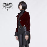 Black And Red Gothic Embroidered Women Velveteen Swallowtail Coat