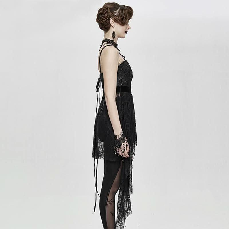 Club Versatile Translucent Sweep Sexy Ladies Lace Skirt With Shoulder Straps